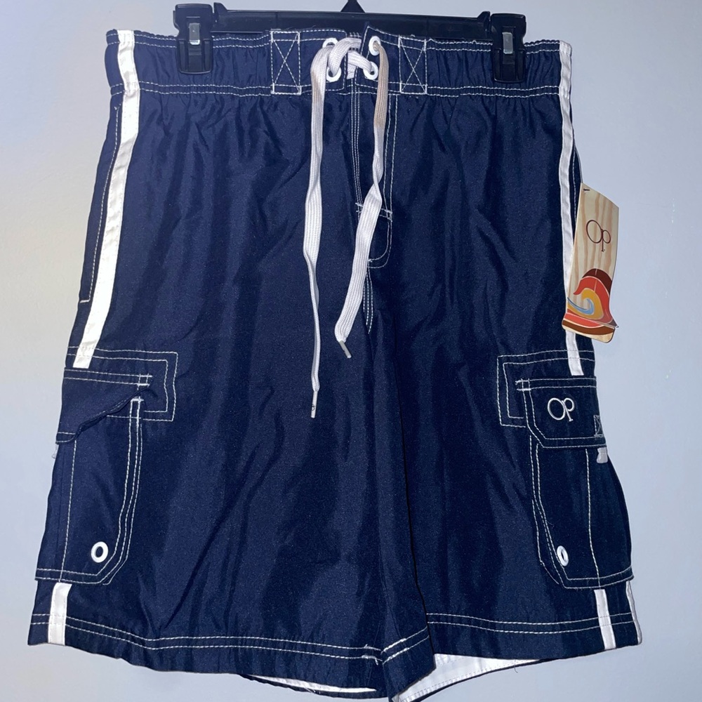 ⛱️NWT Men’s Navy Blue Swim Shorts with White Trim